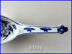 Large Antique Chinese Blue and White Porcelain Serving Spoon Peony Butterfly