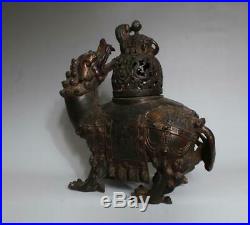 Large Antique Chinese Bronze Incense Burner carved Kylin