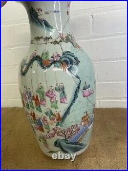 Large Antique Chinese Canton Famille Rose Celadon Qing Porcelain 100 Boys Vase