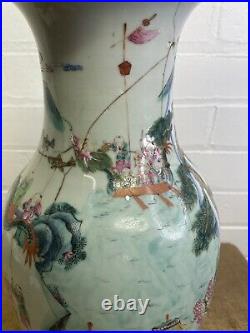 Large Antique Chinese Canton Famille Rose Celadon Qing Porcelain 100 Boys Vase
