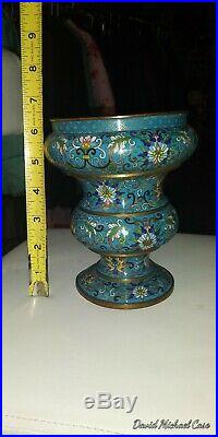 Large Antique Chinese Cloissone Vase. Floral staggered width Brass Very Old RARE
