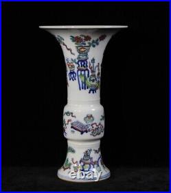 Large Antique Chinese DouCai Hand Painting Porcelain Vase QianLong Marked