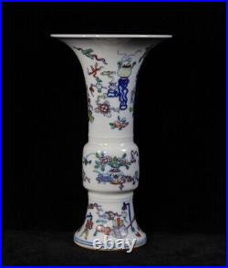 Large Antique Chinese DouCai Hand Painting Porcelain Vase QianLong Marked