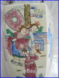 Large Antique Chinese Enamel Porcelain Baluster Vase Figures Famille Verte Rose