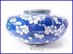 Large Antique Chinese Export Porcelain Blue & White Prunus Tree Vase