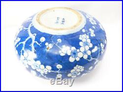 Large Antique Chinese Export Porcelain Blue & White Prunus Tree Vase