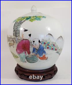 Large Antique Chinese Export Porcelain Jar Famille Rose Children Playing