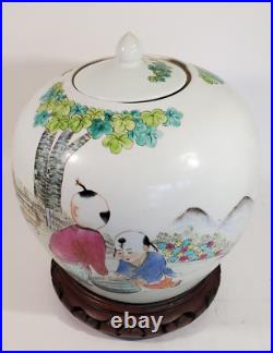 Large Antique Chinese Export Porcelain Jar Famille Rose Children Playing