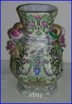 Large Antique Chinese Famille Rose Republic Period Vase Heavy 12 Tall