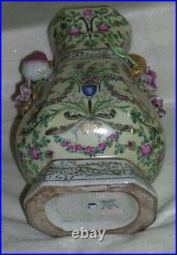 Large Antique Chinese Famille Rose Republic Period Vase Heavy 12 Tall