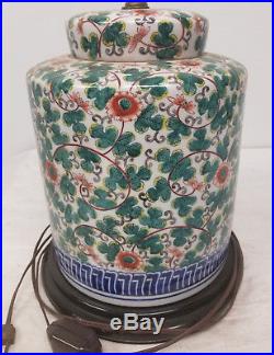 Large Antique Chinese Japanese Enameled Vase Lamp Floral