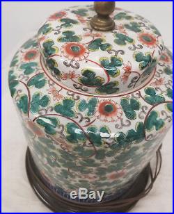 Large Antique Chinese Japanese Enameled Vase Lamp Floral