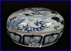 Large Antique Chinese Ming Dynasty Blue & White Porcelain Round Box