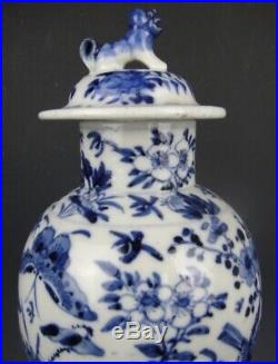 Large Antique Chinese Porcelain Blue And White Lidded Vase Kangxi Mark 19th c