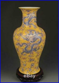 Large Antique Chinese Yellow Ground Enameled Porcelain Dragon Vase, 19th C
