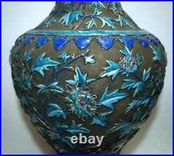 Large Antique Chinese blue floral cloisonne enamel 14 vase