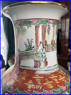 Large Antique Famille Rose Porcelain Vase Chinese Floral Figural Birds 18.5 Inch