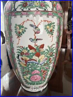 Large Antique Famille Rose Porcelain Vase Chinese Floral Figural Birds 18.5 Inch