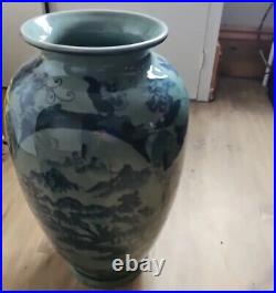 Large Antique Hand Painted Porcelain Asian Vase. Stamped Made In China