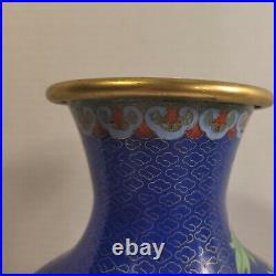 Large Antique Vintage Chinese Blue Floral Cloisonne Vase 11.75 H