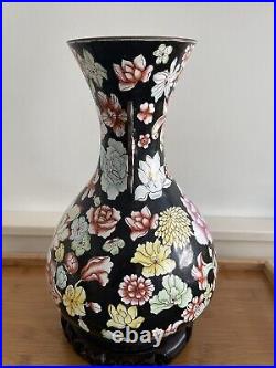 Large Antique Vintage Chinese Oriental Canton Enamel Cloisonné Vase