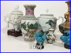Large Asian Japanese Chinese Lot Of Porcelain Vases Bowl Censer Satsuma Statues