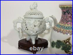 Large Asian Japanese Chinese Lot Of Porcelain Vases Bowl Censer Satsuma Statues