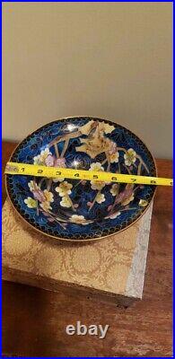Large Blue Cloisonne 8 Bowl and Stand with Original Box, Vintage