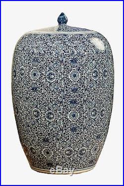 Large Blue and White Chinese Porcelain Tea Jar 21 inches Tall