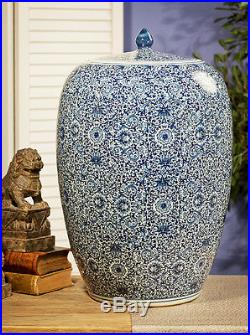 Large Blue and White Chinese Porcelain Tea Jar 21 inches Tall