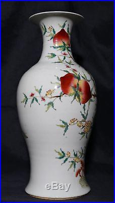 Large China Antique Peach Painting Famille Porcelain Bottle Vase 1900s FA301