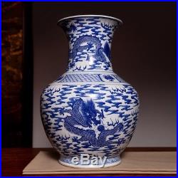 Large China KangXi Antique Blue And White Porcelain Old Bottle Dragon Vase FA026