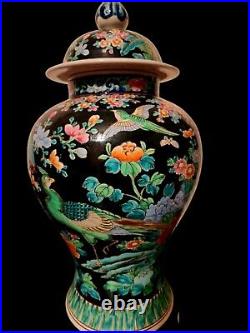 Large China antique porcelain 19th Qing Dynasty black multi color ginger jar