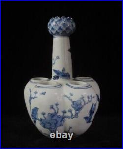 Large Chinese Antique Blue White Five Tubes Lotus Porcelain Vase KangXi Marks