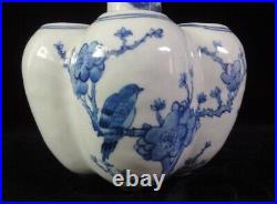 Large Chinese Antique Blue White Five Tubes Lotus Porcelain Vase KangXi Marks