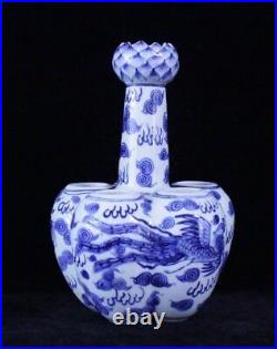 Large Chinese Antique Blue and White Painting Five Tubes Porcelain Vase KangXi