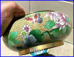 Large Chinese Antique Cloisonne Enamel Jar Box With Flowers