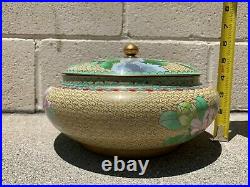 Large Chinese Antique Cloisonne Enamel Jar Box With Flowers