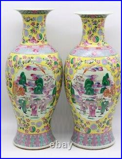Large Chinese Antique Famille Rose Porcelain Vase Pair With Figures and Flowers