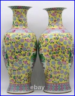 Large Chinese Antique Famille Rose Porcelain Vase Pair With Figures and Flowers