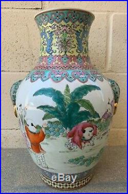 Large Chinese Antique Famille Rose Porcelain Vase With Children Playing