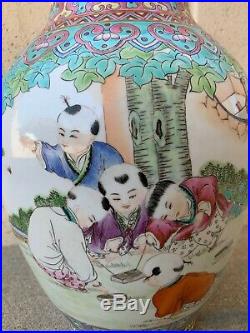 Large Chinese Antique Famille Rose Porcelain Vase With Children Playing