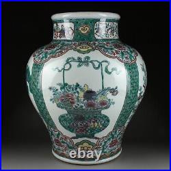 Large Chinese Antique Famille Verte Porcelain Floral Pattern Vase