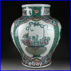 Large Chinese Antique Famille Verte Porcelain Floral Pattern Vase