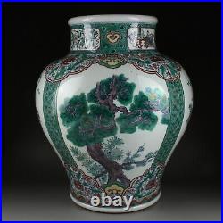 Large Chinese Antique Famille Verte Porcelain Floral Pattern Vase