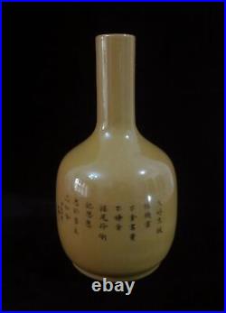Large Chinese Antique Hand Painting Dogs Yellow Porcelain Vase QianLong Marks