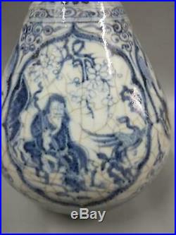 Large Chinese Antiques Blue And White Porcelain Figures Vases Hand-carved Bottle