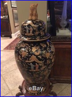 Large Chinese Black Porcelain Temple Urn 37 tall