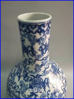 Large Chinese Blue And White Porcelain Peaches Vases Hand-painting Marks KangXi