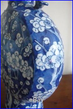 Large Chinese Blue & White Moon Vase Flask 19c Circa 1860 Kangxi Mark